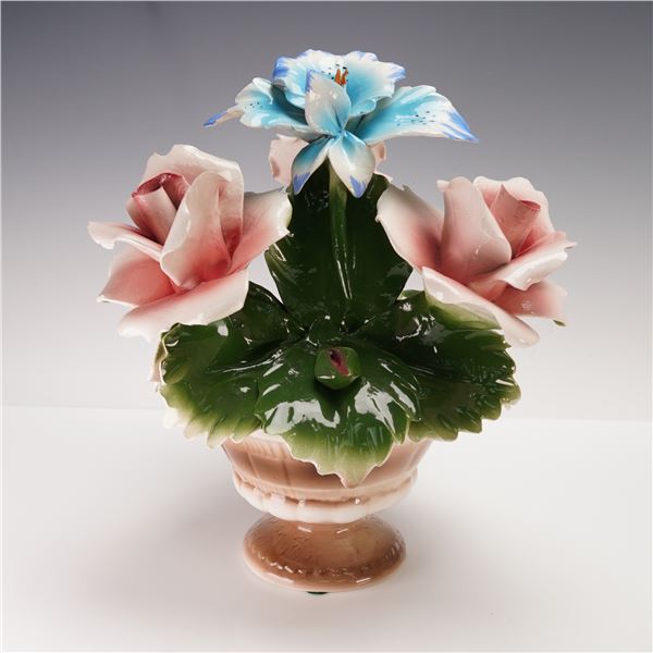 Nuova Capodimonte Italian Porcelain Rose Floral Basket Centerpiece
