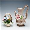 Image 3 : 2pc Capodimonte Ceramic Pink Rose Pitcher and Flower Basket