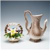 Image 4 : 2pc Capodimonte Ceramic Pink Rose Pitcher and Flower Basket
