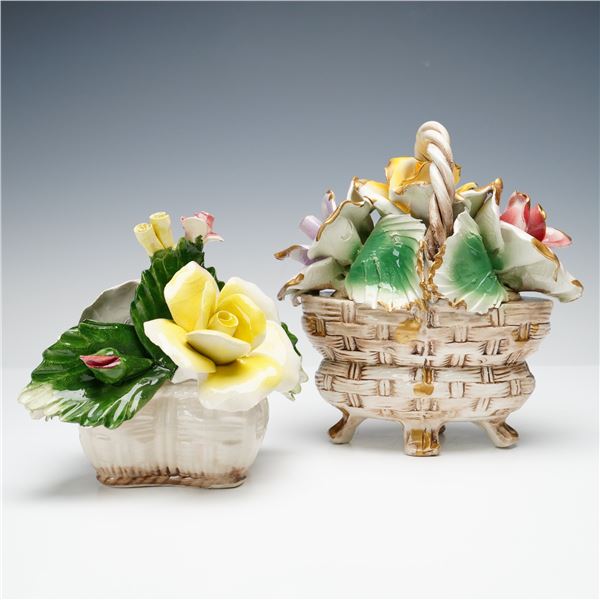 2pc Nuova Capodimonte & Capodimonte Pastel Rose Baskets