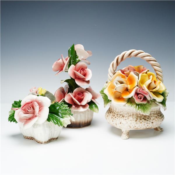 3pc Capodimonte Porcelain Floral Sculptures