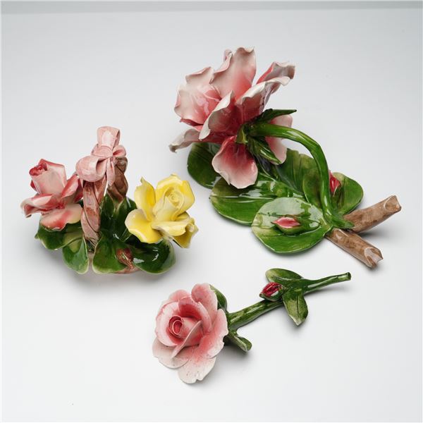 3pc Nuova Capodimonte & Capodimonte Rose Figurines