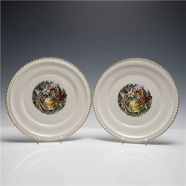 2pc The Hacker Pottery Plates, 22KT Gold Rim Courting Scene