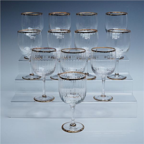 12pc Ribbed Glass Goblets with Gold Trim