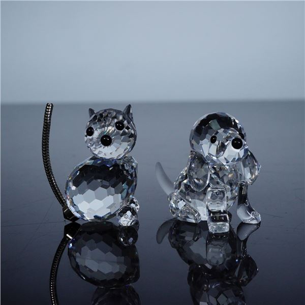 2pc Swarovski Crystal Miniature Figurines, Dog and Cat