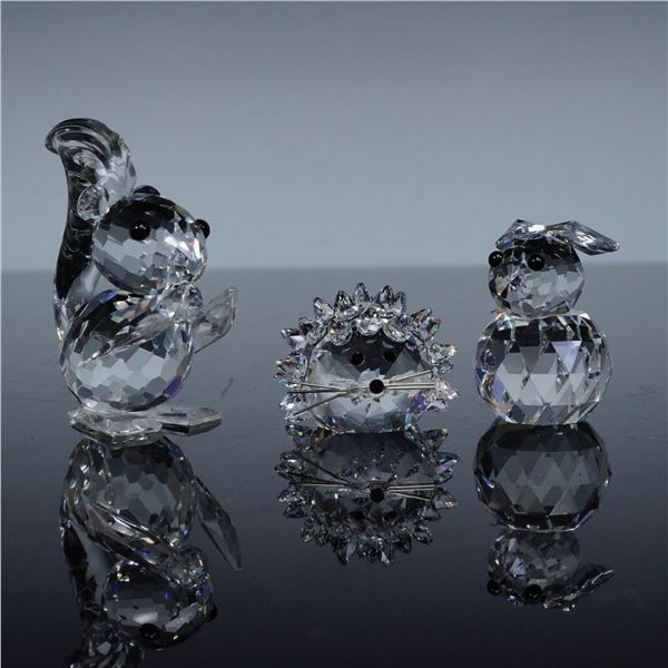 3pc Swarovski Silver Crystal Figurines, Squirrel , Rabbit, & Hedgehog