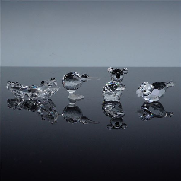 4pc Swarovski Crystal Figurines, Kiwi Bird, Koala Bear, Sparrow and Alligat