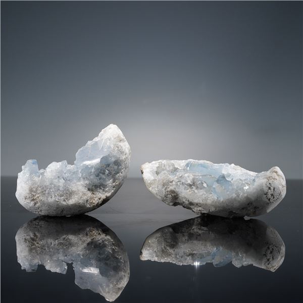 2pc Mineral Specimens, Celestite Geode with Sky Blue Crystals