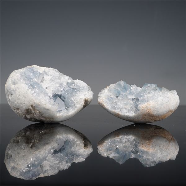 2pc Mineral Specimens, Blue Celestite Geodes