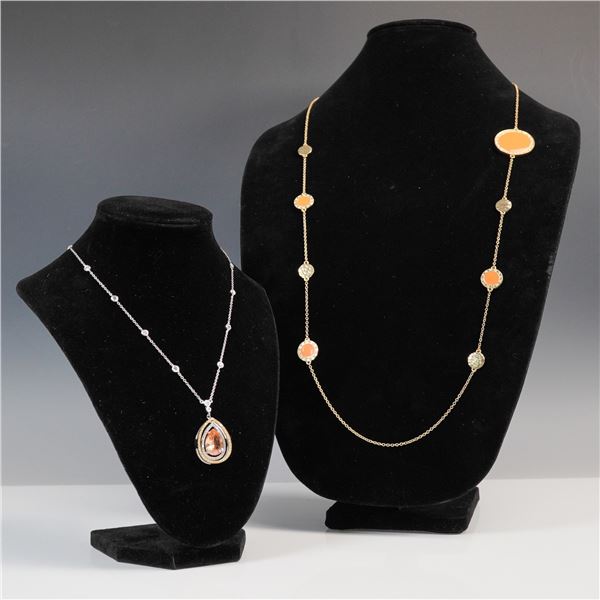 2pc Necklace Grouping, Sterling Silver Drop Pendant and Long Station Chain