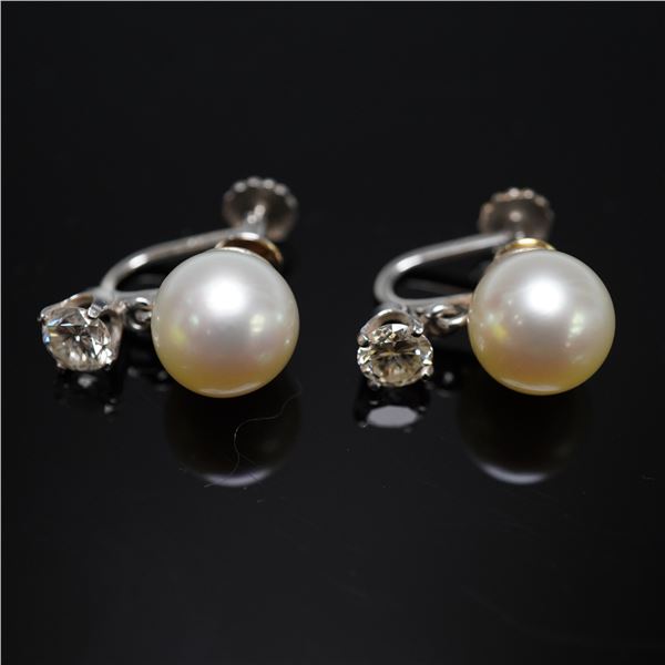 0.70CTW 14K Gold Pearl and Diamond Screwback Earrings