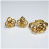Image 3 : 3pc Gold Tone Floral Brooch and Landau Earrings Set