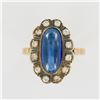 Image 1 : 14K Gold Ring with Cabochon Lab Sapphire and Diamond Halo