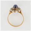 Image 2 : 14K Gold Ring with Cabochon Lab Sapphire and Diamond Halo