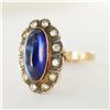 Image 4 : 14K Gold Ring with Cabochon Lab Sapphire and Diamond Halo