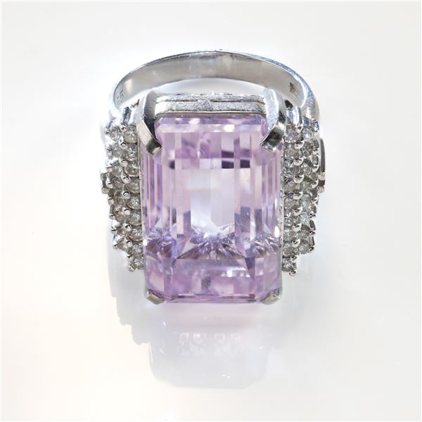 Platinum 22.65ct Kunzite and 0.51ctw Diamond Ring