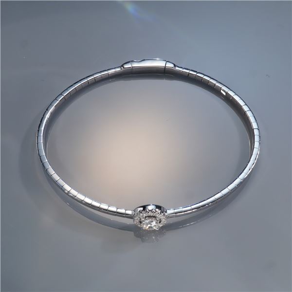 14K White Gold 0.50ctw Diamond Round Bangle