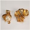 Image 1 : 2pc Gold Tone Animal Brooch Set, Landau Tiger and Elephant