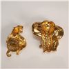 Image 2 : 2pc Gold Tone Animal Brooch Set, Landau Tiger and Elephant