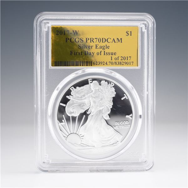 2017-W American Silver Eagle First Day Issue $1 Coin PCGS Graded PR70 DCAM