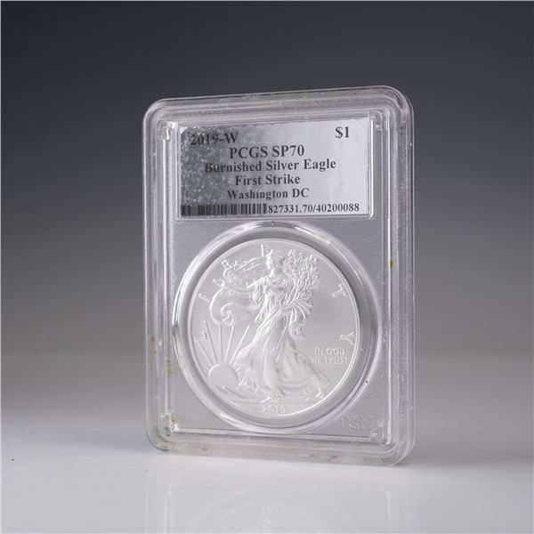 2019-W Burnished American Silver Eagle Dollar Coin PCGS Graded SP 70