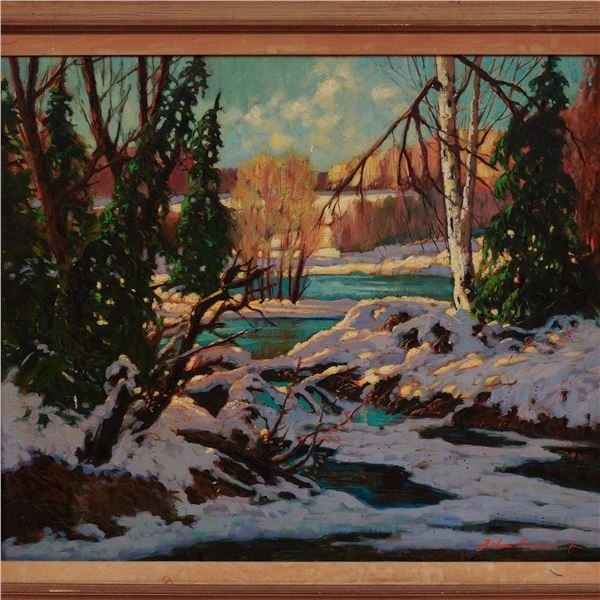 Joann Woldemar Saarniit, Oil on Canvas Painting, Landscape w/ River, Signed