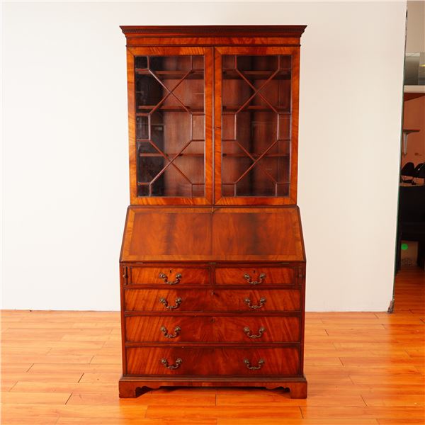 2pc Early 20th Century Mahogany Secretary Bookcase with Slant Front Desk
