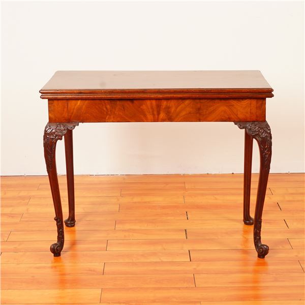 Georgian Mahogany Chippendale Game Table with Green Felt Top