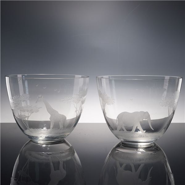 2pc Queen Lace Kenyan-African Etched Glass Bowls