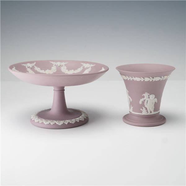 2pc Wedgwood Lilac Jasperware Compote and Vase