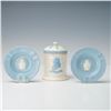 Image 1 : 3pc Wedgwood Blue and Cream Commemorative Jar and Ashtray