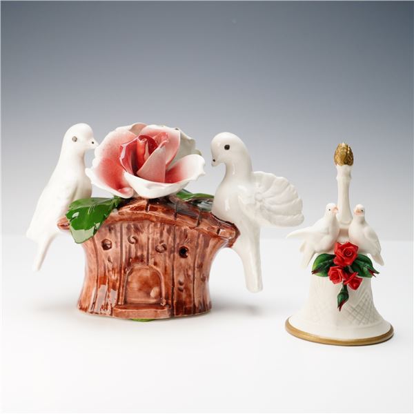 2pc Capodimonte Decorative Floral Dove Bell & Figurine
