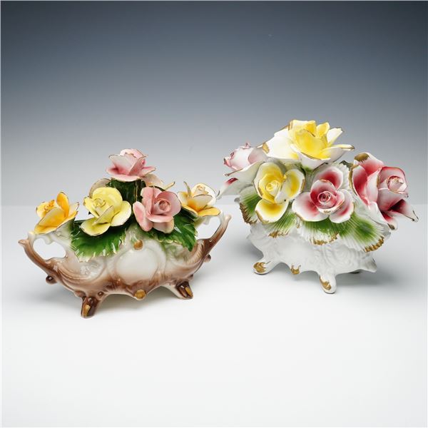 2pc Nuova Capodimonte & Capodimonte Gilt Floral Centerpieces