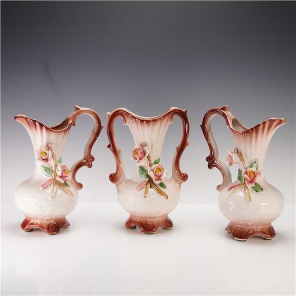 3pc Capodimonte Vintage Floral Pitchers