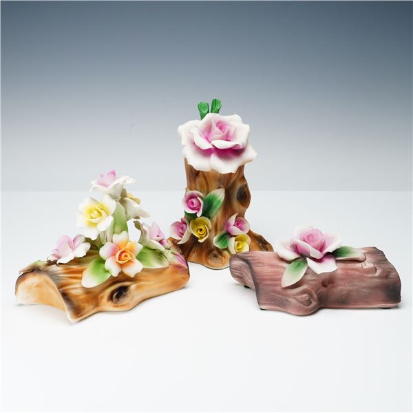 3pc Nuova Capodimonte Porcelain Floral Sculptures