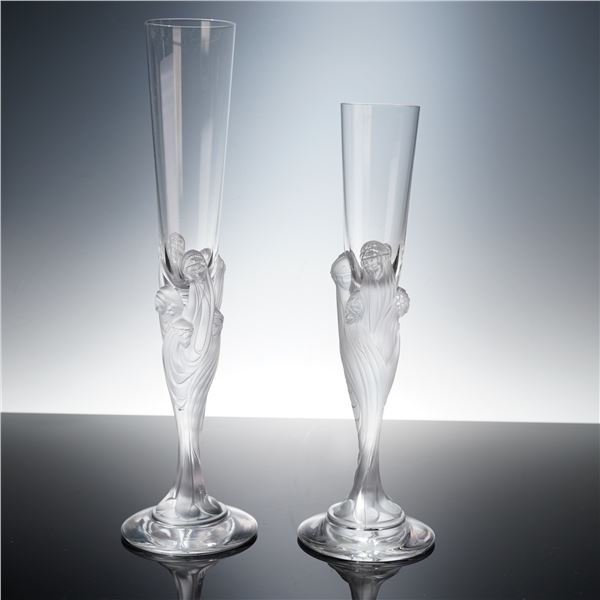 2pc Erte Crystal Champagne Glasses, Majestique