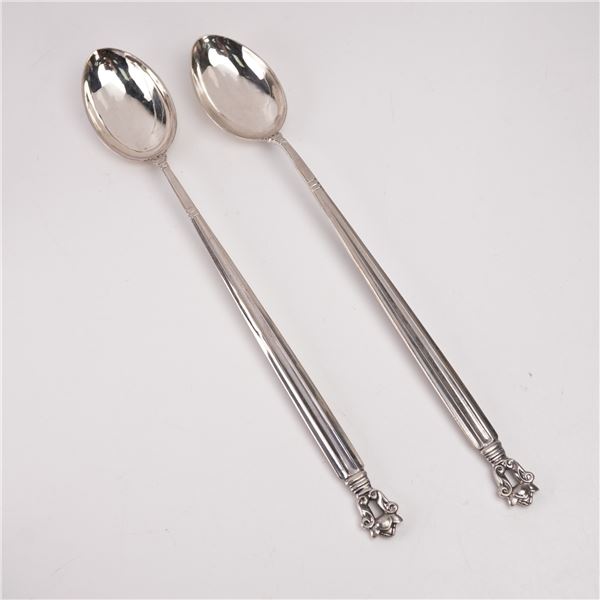2pc Georg Jensen Sterling Silver Ice Tea Spoons, Acorn