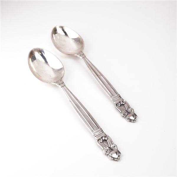 2pc Georg Jensen Sterling Silver Fruit Spoons, Acorn