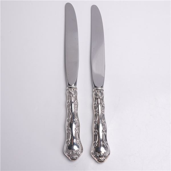 2pc Alvin Sterling Silver Dinner Knives, French Scroll Pattern