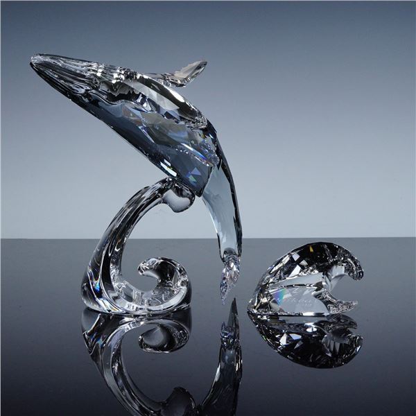 Swarovski Crystal 2012 AE Paikea Humpback Whale Figurine + Plaque, Signed
