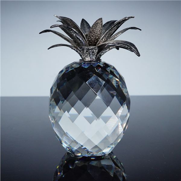 Swarovski Crystal Large Pineapple with Hammered Rhodium Leaves Figurine