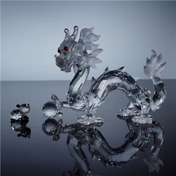 2pc Swarovski Crystal Figurines, Chinese Heritage Dragon and Panda
