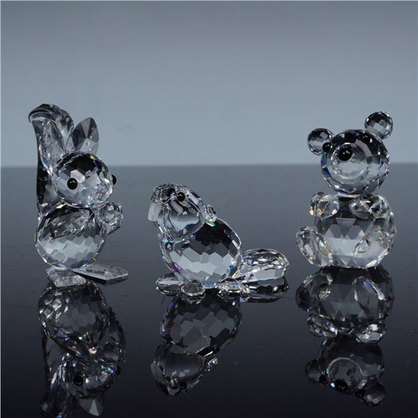 3pc Swarovski Crystal Figurines, Long Eared Squirrel, Baby Beaver