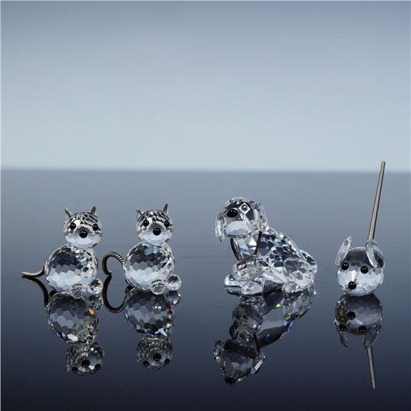 4pc Swarovski Critters Crystal Figurines, Saint Bernard Puppy, Cat, & Mouse