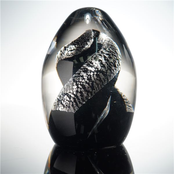 Querandi Art Glass Black & Silver Egg Paperweight