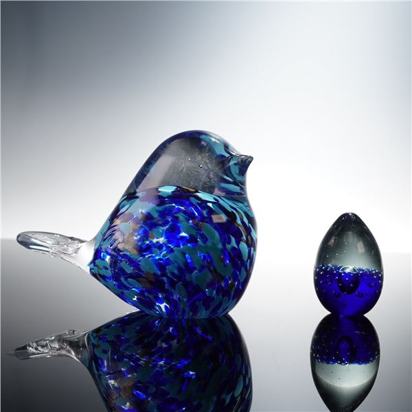 2pc Art Glass Bird and Teardrop Paperweights