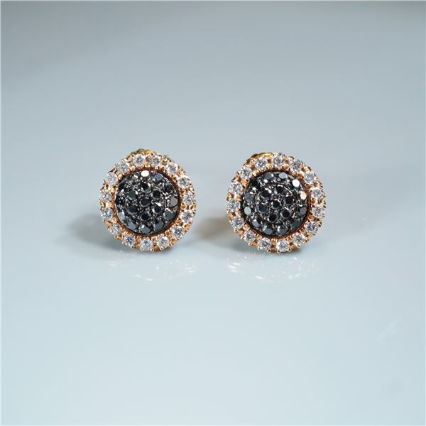 Pair of 18K Rose Gold 0.70ctw Black and White Diamond Earrings