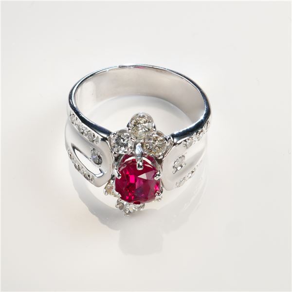 14K White Gold 1.75ct Ruby and 1.00ctw Diamond Ring