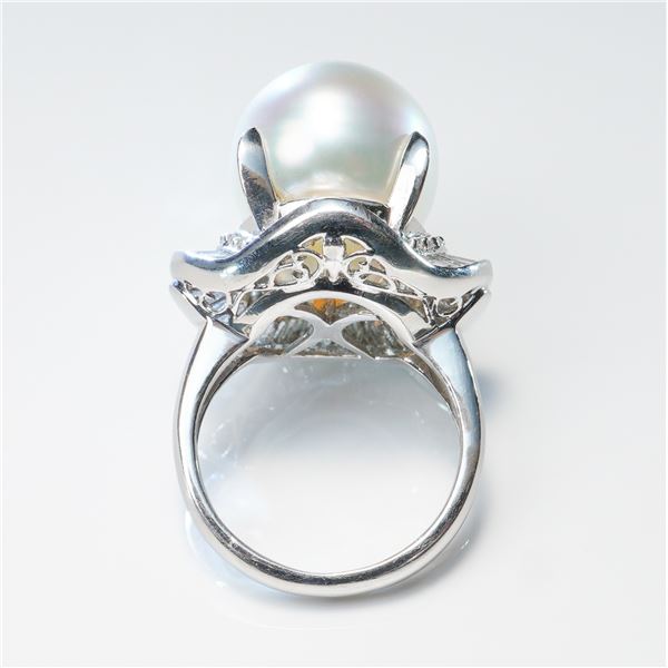 Platinum White South Sea Pearl and 1.80ctw Diamond Ring