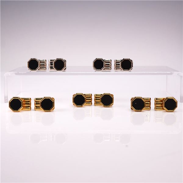 5 Pairs Bracetac Gold and Silver Tone Cufflinks with Black Enamel
